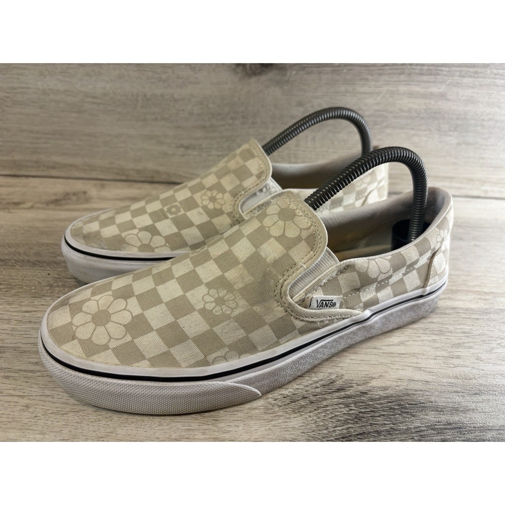 Vans Classic Floral Checkerboard Slip On Casual Shoes Mens 7.5 Womens 9 Beige - Picture 2 of 8